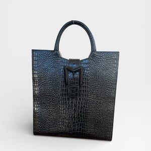 Mac Duggal Crocodile Embossed Leather Tote